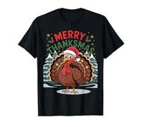 Christmas Turkey Merry Thanksmas Funny Turkey Santa Holiday Maglietta