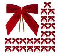 christmas Velvet Ribbon - 24pcs Small Red Bows, Decorative Twist Tie Ornament | Vintage Style Indoor Outdoor Wreath Garland Craft Treat Bag Wedding Home Party Holiday Decoration Festive Atmosphere