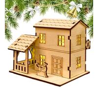 Christmas Village Houses - Lighted Christmas Village Model Miniature Holiday Scene DIY Craft Set Realistic Figurines Detailed Building Display LED Light Feature Charming Desk Ornament Festive Winter D
