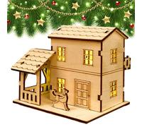 Christmas Village Houses - Rustic Wooden Cottage With LED Lights | Collectible Cabin Model For DIY Crafts And Holiday Display | Festive Figurines Decoration For Christmas Home Window Shelf Décor