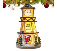 Christmas Village Light Up - Illuminated Clock Building Ornament, Festive Miniature Structure, Decorative Resin Component, Small Home Accent, Table Centerpiece Accessory, Petite Scale Snow Effect