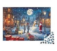Christmas Village Night 1000Pc Puzzle for Adults & Kids: Snowman Deer Kids Xmas Tree Fun Present & Activity for Home Age 12 Years Up 70x50cm/1000pcs