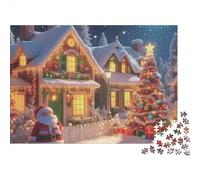 Christmas Village Scene 1000 Pezzi Cartone Spesso Cozy House Snow Art Puzzle Per Amatori Resistente Ai Graffi Momento Di Relax Allenamento Cerebrale Ecologico 52x38cm/1000pcs