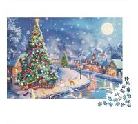 Christmas Village Scene 1000Pc Jigsaw Puzzle for Adults: Big Xmas Tree Village Path Impossible Hard Difficult & Educational Decompression 70x50cm/1000pcs