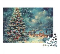 Christmas Village Scene 1000Pc Puzzle for Adults & Kids: Big Xmas Tree Village Lights Fun Present & Activity for Home Age 12 Years Up 70x50cm/1000pcs