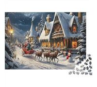 Christmas Village Scene 1000Pc Puzzle for Adults & Kids: Big Xmas Tree Village Path Fun Present & Activity for Home Age 12 Years Up 38x26cm/1000pcs