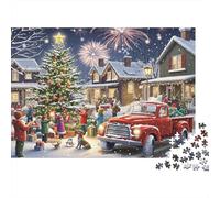 Christmas Village Scene Adult Jigsaw Puzzle: Xmas Tree Truck Fireworks Snow Educational Game Decompression for Adults Teens & Home Decor 70x50cm/1000pcs