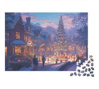 Christmas Village Scene Colourful Night City Christmas 1000 Pieces Jigsaw for Adults The Impossible Challenge Brain Development 38x26cm/1000pcs