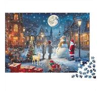 Christmas Village Scene Colourful Santa in Snowy Town 1000 Pcs Jigsaw Puzzles Adults Brain Development Classic Educational Games 52x38cm/1000pcs
