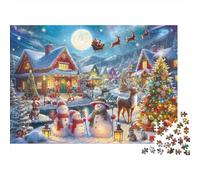 Christmas Village Scene Colourful Santa Sleigh over Town 1000 Pcs Jigsaws for Adults The Impossible Challenge Brain Development 38x26cm/1000pcs