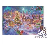 Christmas Village Scene Puzzle for Adults: Big Xmas Tree Sleigh Moon Brainteasing & Challenging Game for Wall Decoration 70x50cm/1000pcs