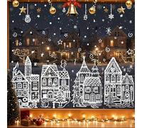 Christmas Village Stickers Double Side White House Snowy Village Stickers, Reusable Christmas Window Clings Decals for Winter Wonderland Home Decor (Set A)