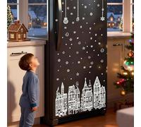 Christmas Village Stickers Double Side White House Snowy Village Stickers, Reusable Christmas Window Clings Decals for Winter Wonderland Home Decor (Set D)