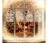 Christmas Village Stickers, Large White Snowy Village Window Clings for Glass Windows, Non-Adhesive Christmas Window Decals with Snowflakes & Winter Houses for Holiday Home Décor (Style B)