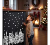 Christmas Village Stickers, Large White Snowy Village Window Clings for Glass Windows, Non-Adhesive Reusable Christmas Window Decals with Snowflakes & Winter Houses for Holiday Home Décor (Style E)