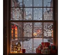 Christmas Village Stickers, Reusable White Snowy House Window Clings, Winter Snowflake & Forest Tree Decals for DIY Holiday Home Decorations (Style B)