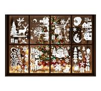 Christmas Village Stickers, Reusable White Snowy House Window Clings, Winter Snowflake & Forest Tree Decals for DIY Holiday Home Decorations (Style C)