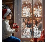 Christmas Village Stickers, Reusable White Snowy House Window Clings, Winter Wonderland Snowflake & Tree Decals, DIY Holiday Xmas Window Decorations Indoor Outdoor (Style A)