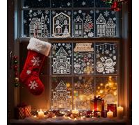 Christmas Village Stickers, Reusable White Snowy House Window Clings, Winter Wonderland Snowflake & Tree Decals, DIY Holiday Xmas Window Decorations Indoor Outdoor (Style B)