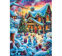 Christmas Village with A Glowing Cottage Rompicapo 500 Pezzi Difficili Per Adulti Fairy Tale Scenery Cartoon Cartone Riciclato Tema Paesaggi Dettagliati Per Weekend Impegnativi Con Colla Inclusa Qual