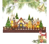 Christmas Village With Lighting Set - Wooden Winter Scene LED Christmass Houses, Pre-lit Christmass Supplies Figurines Display Desktop Decor For Desktop, DIY Assembly Kit, Wooden Christmas Scene Decor