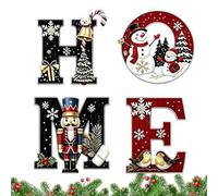 Christmas Wall Decor 4 Pieces - HOME Tree Snowman Nutcracker Ornaments | | Wooden Hanging Sign Set Holiday Seasonal Door Art Farmhouse Rustic Fireplace Mantel Party Decoration