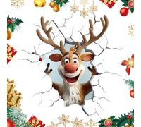 Christmas Wall Stickers | 3D Visual Design Art Clings Reindeer Window Decals For Door Room Home Party Shop Bathroom Classroom Kitchen Bedroom Thanksgiving,