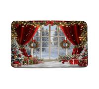 Christmas Window Scene Winter Xmas Tree Snowflake Holiday Zerbino Asciugapassi Confortevole Tappeti Da Bagno Asciugatura Rapida Tappeto Da Bagno Per Vasca Corridoio Cucina 40X60Cm