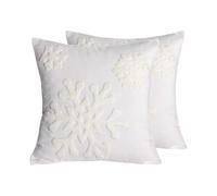 Christmas Wishes Pillowcase for Bed Sofa Cushion Car Snowflake Embroidery Pillowcase, 1 Pair White