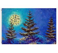 Christmas With Moon And Snowy Fir Trees Bandiera Dei Pirati 90X150Cm Colorato Banner Decorative Bandiera Del Giardino Per Casa Prato Estiva