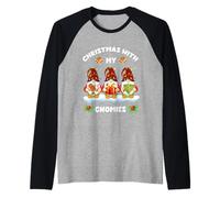 Christmas with My Gnomies - Gnomo a Quadri di Bufalo per la Famiglia, Colore: Rosso Maglia con Maniche Raglan
