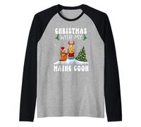 Christmas with My Maine Coon Cat Kitty Funny Xmas Maglia con Maniche Raglan