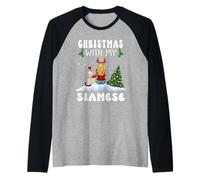 Christmas with My Siamese Cat Kitty Funny Xmas Maglia con Maniche Raglan