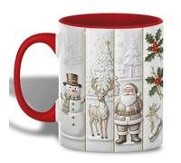 Christmas With Santa Snowman & Reindeer Design Tazza Colazione Microonde Tazza Eleganti Tazzine Da Caffè Per Tè Cucina Latte 330Ml