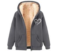Christmas Women's Fleece Lined Zip up Hoodie, Thickened Fleece Hooded Jacket, Keep Warm in Autumn And Winter (Dark Gray,XL)