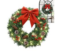 Christmas Wreath - Artificial Wreath | Pine Cone Wreath | Light Up Artificial Pine Needle Winter Wreaths with Red Berry Clusters Holiday Accent Decoration Pine Cone Christmas Wreath for Door, Wall