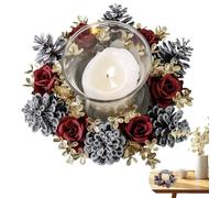 Christmas Wreath For Candles - 18 cm Christmas Candle Rings For Pillars | Artificiale Pine Cone Floreale Candlestick Holder Decoration For Winter Home Tovaglia Fireplace Table Centerpiece Cabinet