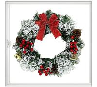 Christmas Wreath for Front Door - 40 cm Artificial Green Pine Wreath with Red Bow | Holiday Wall, Window, Fireplace, Porch & Indoor Outdoor Xmâs Decorations