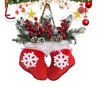 Christmas Wreath Indoor, 30 x 40 cm Christmas Mitten Wreath with LED Lights | Easy To Install Decorations with Red Berries Pine Cones Branches For Wedding Party Tovaglia Farmhouse Window Porch Patio
