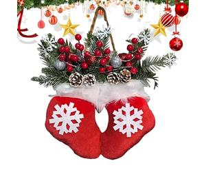 Christmas Wreath Indoor, 30 x 40 cm Christmas Mitten Wreath with LED Lights | Easy To Install Decorations with Red Berries Pine Cones Branches For Wedding Party Tovaglia Farmhouse Window Porch Patio