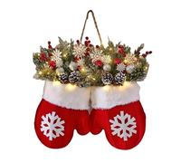 Christmas Wreath Indoor, 30x40cm Christmas Mitten Wreath With LED Lights | Easy To Install Decorations With Red Berries Pine Cones Branches For Wedding Party Mantel Farmhouse Window Porch Patio