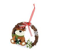 Christmas Wreath | Snowflake & Bow Rattan Decoration for Front Door/Home/Office | DIY Craft with Cute Animals, 14.5cm Diameter (Cerva)