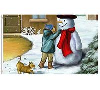 Christmas Xmas Children Snowman Dog Snowflake In White Snow Bandiera All'Aperto 90X150Cm Tutte Le Stagioni Bandiere Da Parete Stagionali Bandiera Vacanza Per Spiaggia Casa Giardino