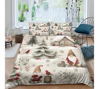 ChristmasGnomesSet Di Copripiumino morbida microfibra 3 pezzi motivo 3D con cerniera FolkArtStyleWinter copripiumino incluso federe aiosa ultra morbido e traspirante for bambini Double（200x200cm）