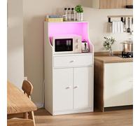 ChromaCasa Mobile da cucina con LED RGB e 2AC/2USB, vetrina alta, con ripiani regolabili, armadietto buffet con 2 ante e 1 cassetto, per soggiorno, cucina (60 x 40 x 123 cm, bianco)
