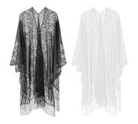 CHROMACRAFT 1 Camicetta Nera E 1 Sciarpa Color Crema, Camicetta Di Pizzo Cava, Sciarpa Elee, Accessori Di Abbigliamento, Scialle Da Spiaggia