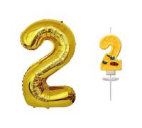 CHROMACRAFT 1 Candela di Compleanno per Escavatore, 1 Palloncino con Numeri Grandi, Decorazione di Compleanno per Bambini di 2 Anni, Forniture per Feste di Compleanno per Bambini
