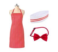 CHROMACRAFT 1 Grembiule A Righe, 1 Papillon, 1 Cappello da Chef, Set Completo da Chef, Grembiule Regolabile, Accessori per Cucinare E Cuocere al Forno