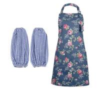 CHROMACRAFT 1 Grembiule Donna E 1 Paio di Maniche, Grembiule da Cucina, Grembiule Antigrasso, Grembiule Fantasia Floreale, Grembiule Lavori Domestici