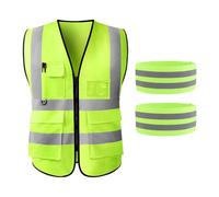 CHROMACRAFT 1 Pezzo Di Giubbotto Riflettente Verde Fluorescente E 1 Paio Di Cinturini Riflettenti Per La Caviglia Da Ciclismo, Avviso Di Sicurezza Notturna, Alta Visibilità.